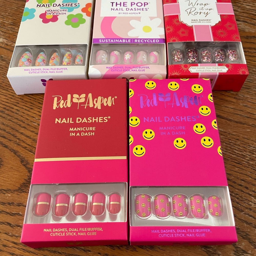 Lot of 5 Red Aspen Nail Dashes.  Unopened. Retails for 16-18$ a piece.